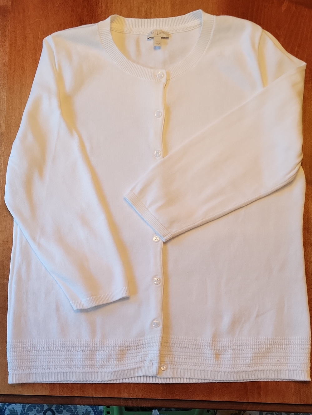Talbots White Crewneck Button Cardigan